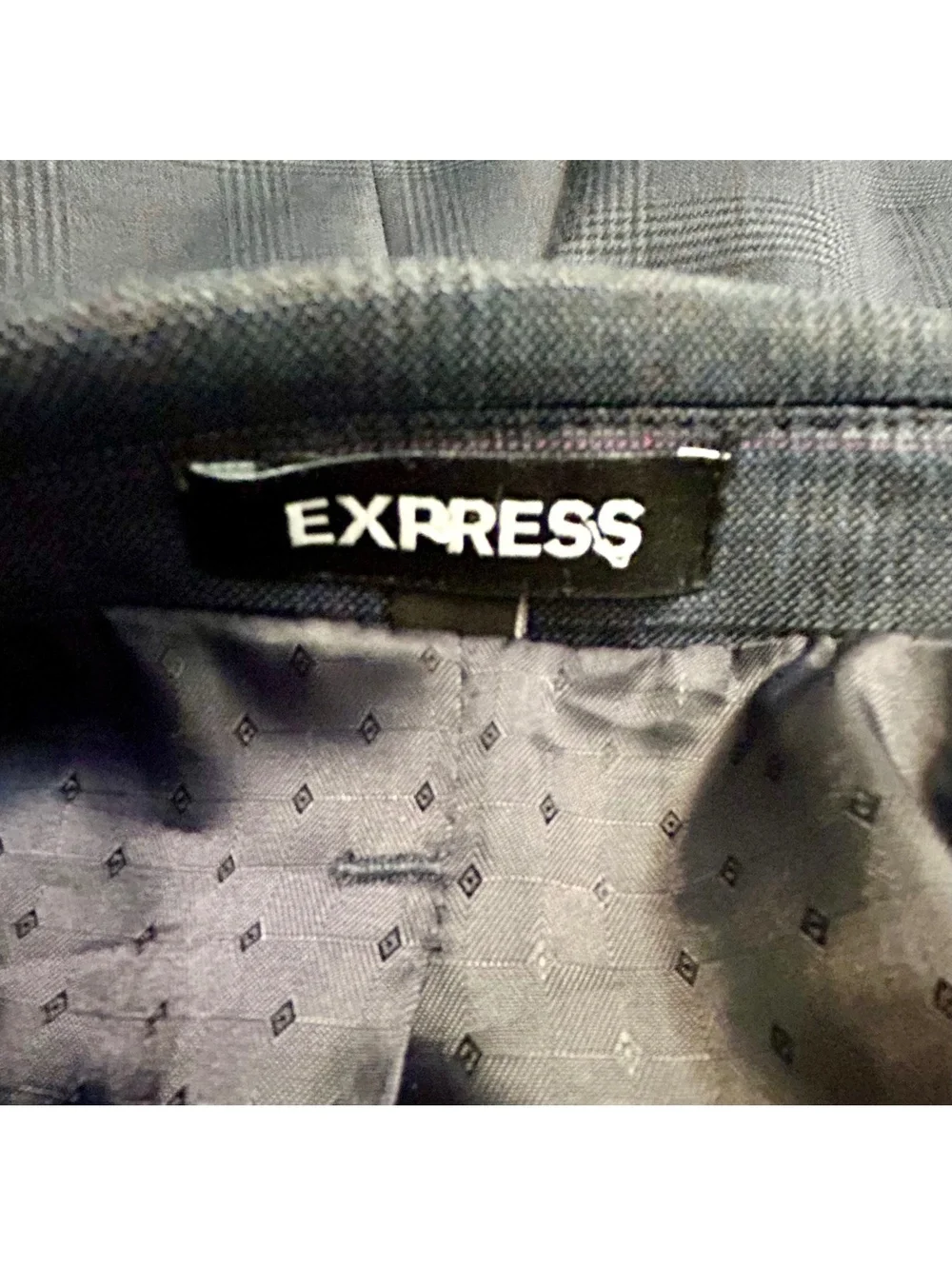 Express Men’s 40R Slim Fit Stretch Blazer Blue Plaid 2 Button Sport Coat Jacket